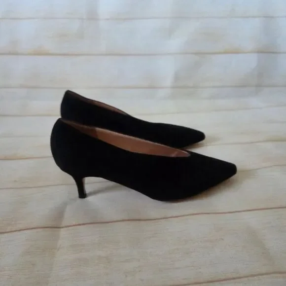 J. Crew Suede Leather Kitten Heels Pointy Toe Slide Women Shoes Size 6 1/2 Black - Picture 6 of 13